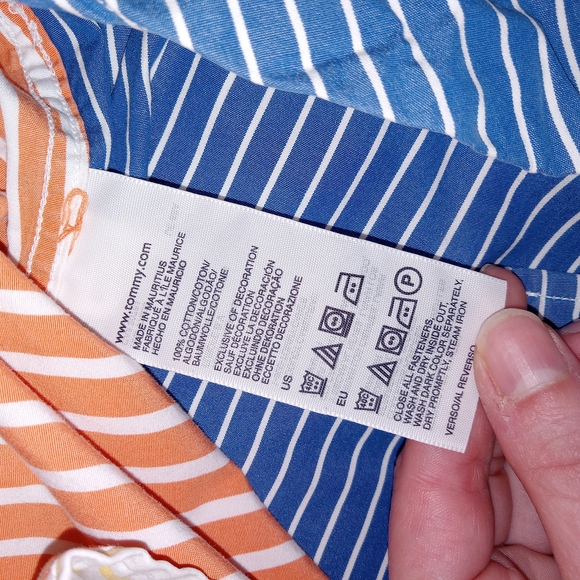 Tommy Hilfiger Mens XL Colorblock Stripe Button Up Shirt 2 Ply Cotton Y2K 90s - Picture 10 of 11